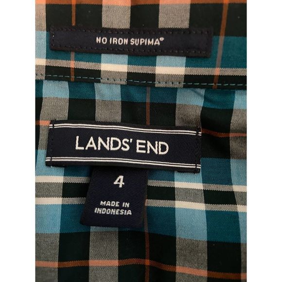 NWOT Land's End  No Iron Supima Teal Plaid Dress Shirt Size 4 - Picture 3 of 8